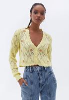 Women Yellow Embroidered Crop Cardigan