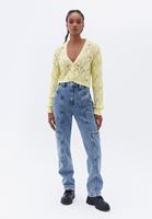 Women Yellow Embroidered Crop Cardigan