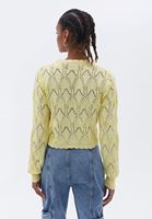 Women Yellow Embroidered Crop Cardigan