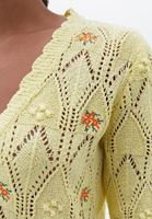 Women Yellow Embroidered Crop Cardigan