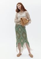 Women Mixed High Rise Midi Skirt with Tassels