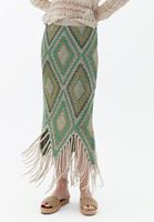 Women Mixed High Rise Midi Skirt with Tassels