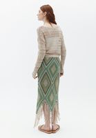 Women Mixed High Rise Midi Skirt with Tassels