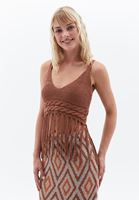 Women Brown Knitwear Singlet with Tassels