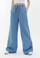 Bayan Mavi Yüksek Bel Wide-Leg Pantolon