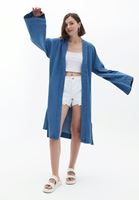 Women Blue Embroidered Denim Kimono