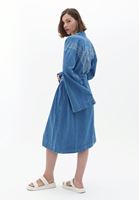 Women Blue Embroidered Denim Kimono