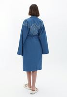 Women Blue Embroidered Denim Kimono