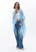 Women Blue Midi Legth Basic Kimono