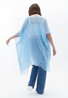 Women Blue Midi Legth Basic Kimono