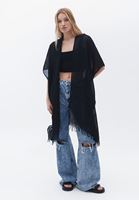 Women Black Midi Legth Basic Kimono