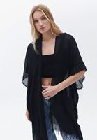 Women Black Midi Legth Basic Kimono