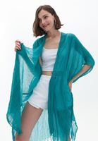 Women Green Midi Legth Basic Kimono