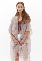 Women Beige Midi Legth Basic Kimono