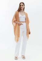 Women Beige Midi Legth Basic Kimono