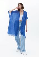 Women Blue Midi Legth Basic Kimono