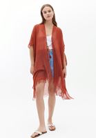 Women Red Midi Legth Basic Kimono