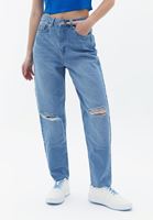 Women Blue High Rise Mom Fit Pants