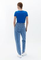 Women Blue High Rise Mom Fit Pants