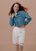 Women Blue Loose Fit Denim Crop Jacket