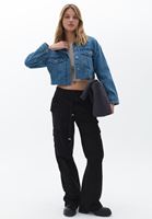 Women Blue Loose Fit Denim Crop Jacket