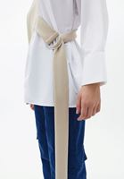Bayan Bej Oversize Kemer Detaylı Gömlek 