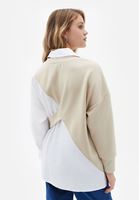 Bayan Bej Oversize Kemer Detaylı Gömlek 