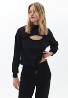 Bayan Siyah Cut-Out Detaylı Sweatshirt