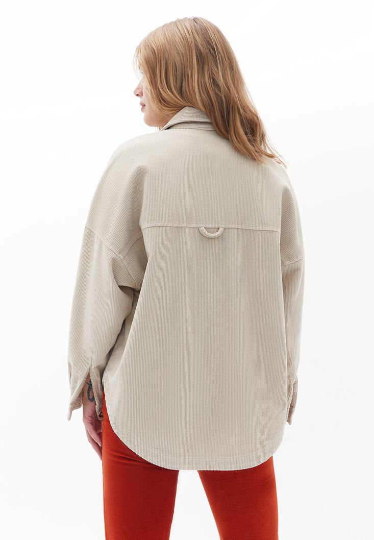 Women Beige Oversize Cord Velvet Shirt