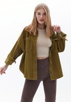 Bayan Yeşil Oversize Kadife Gömlek