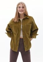 Bayan Yeşil Oversize Kadife Gömlek