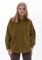 Bayan Yeşil Oversize Kadife Gömlek