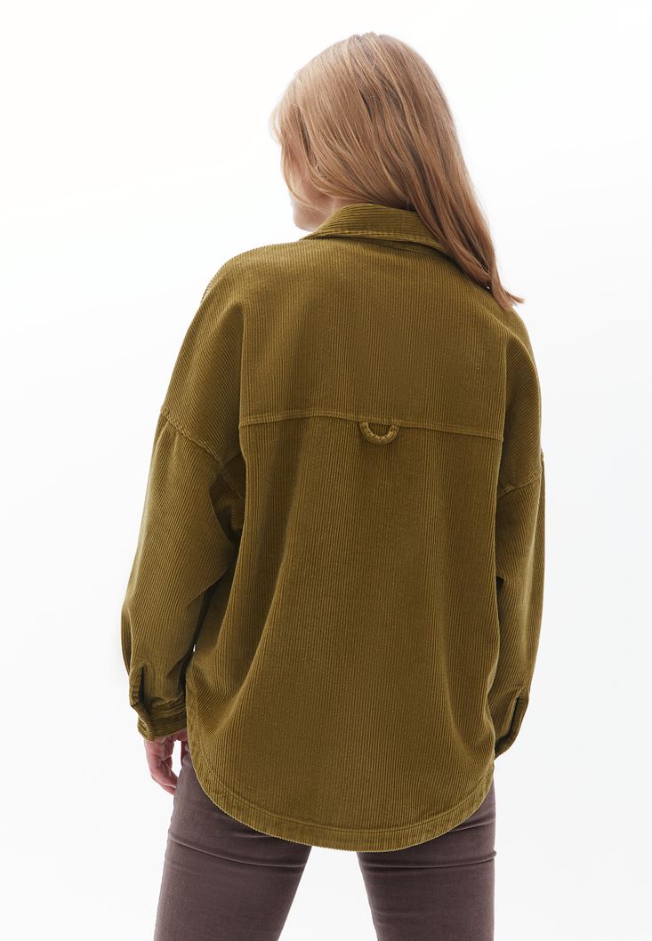 Women Green Oversize Cord Velvet Shirt