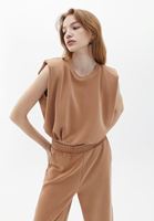 Women Brown Crew Neck Crop Singlet