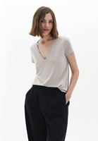 Women Beige Soft Touch V-neck Tshirt