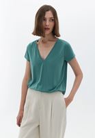 Women Green Soft Touch V-neck Tshirt