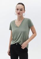 Women Green Soft Touch V-neck Tshirt