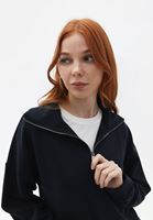 Bayan Siyah Loose-Fit Sweatshirt ( MODAL )