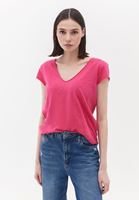 Women Pink V-Neck Loose Fit Tshirt