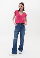 Women Pink V-Neck Loose Fit Tshirt