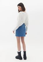 Women Blue Denim Skirt with Rhinestone Detail