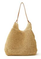 Women Beige Straw Tote Bag
