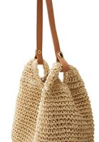 Women Beige Straw Tote Bag