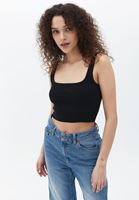 Women Black Cotton Crop Singlet