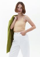 Women Beige Cotton Crop Singlet