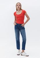 Women Red Cotton Scope Neck Tshirt