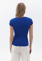 Women Blue Cotton Scope Neck Tshirt