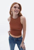 Bayan Kahverengi Halter Yaka Crop Atlet