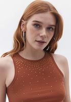Bayan Kahverengi Halter Yaka Crop Atlet