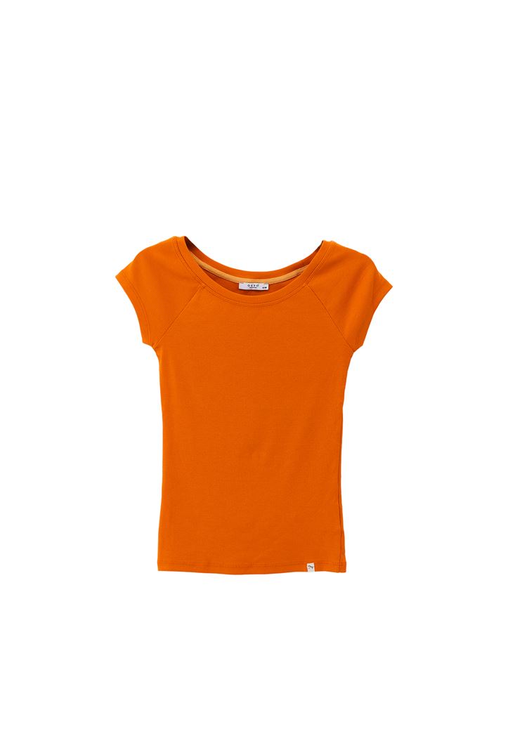 Women Orange Cotton Boat Neck Tshirt